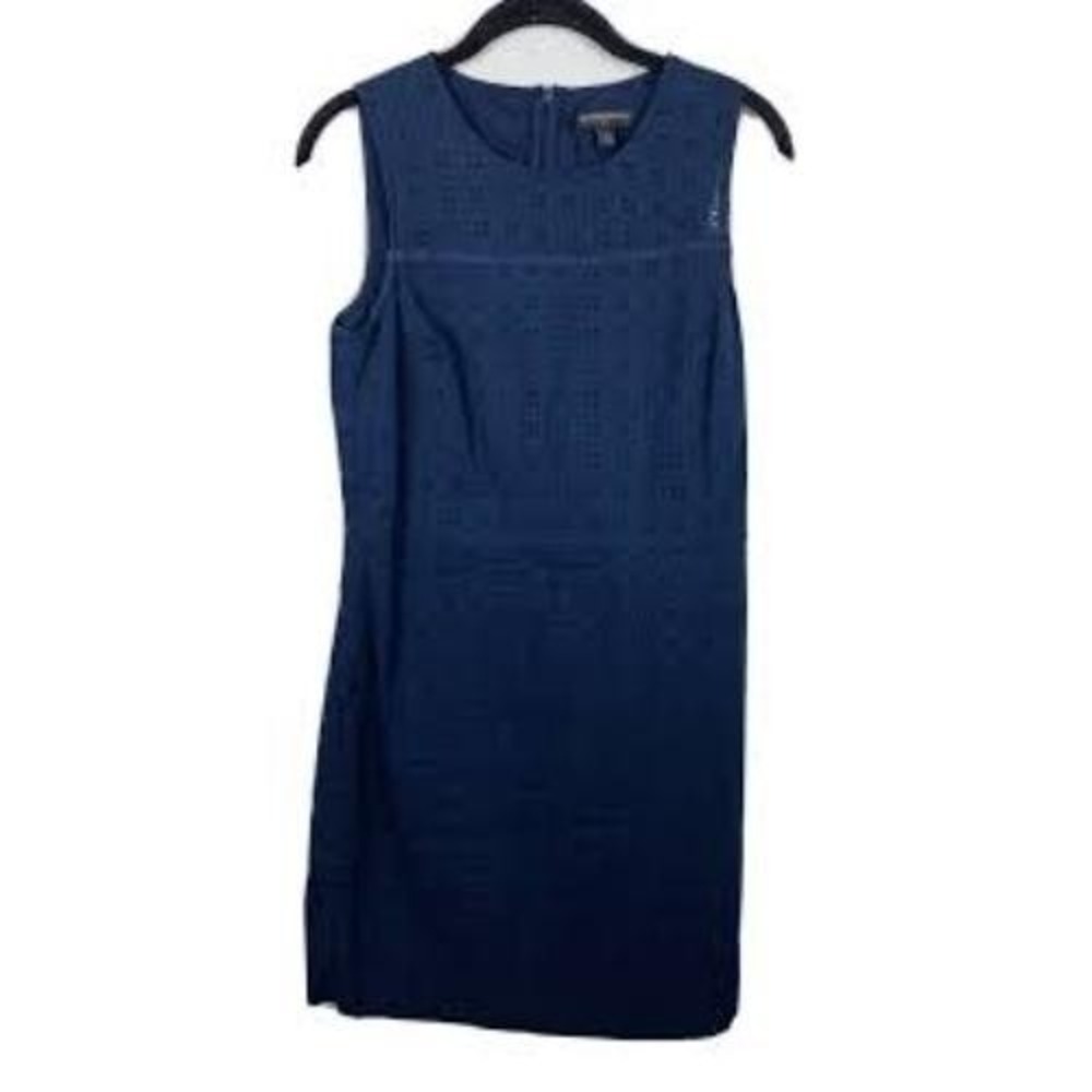 Banana Republic Shift Dress Women's Size‎ 8 Navy Blue Eyelet Sleeveless Zip Back
